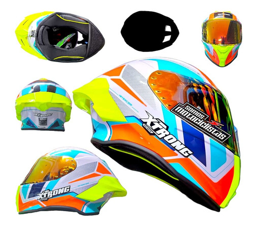 Casco  Motociclista Xtrong  Deportivo Naranja Azul Ece R2206