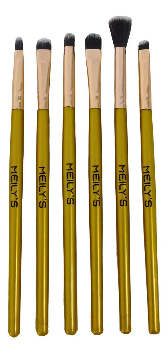 Kit Pincéis Maquiagem Meily's 6 Peças Dourado Cabelo Sintético