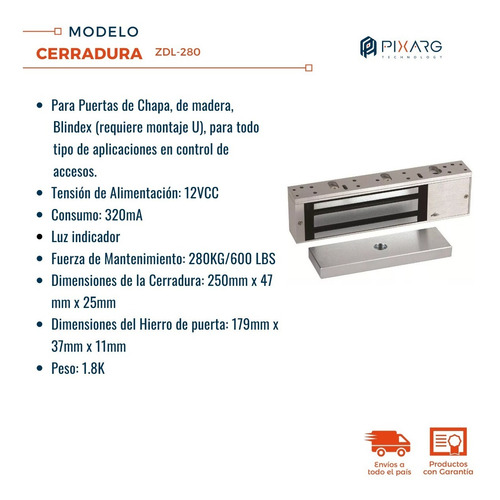 Cerradura Electromagnética 180kg P/ Control De Accesos