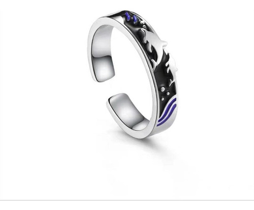 Anillos Plata Pareja Compromiso Oceano Ballena Ajustable