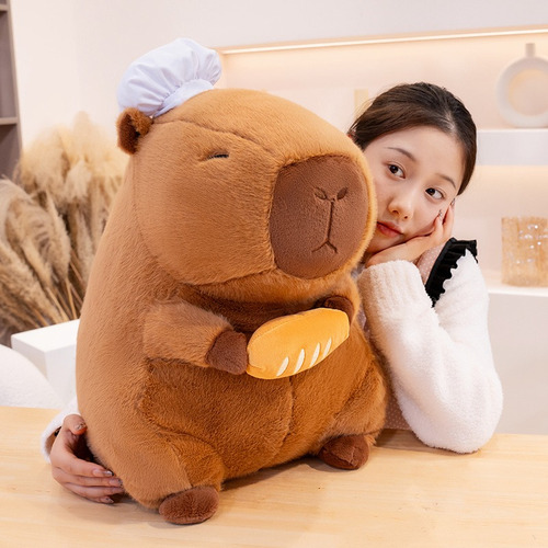 Peluche Capibara 50cm Chef Con Pan Baguette Cocinero Regalo