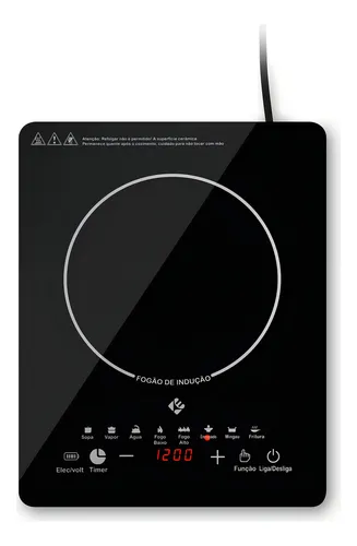 Cooktop De Indução 1 Boca Preto Com Trava De Segurança Painel Touch Screen