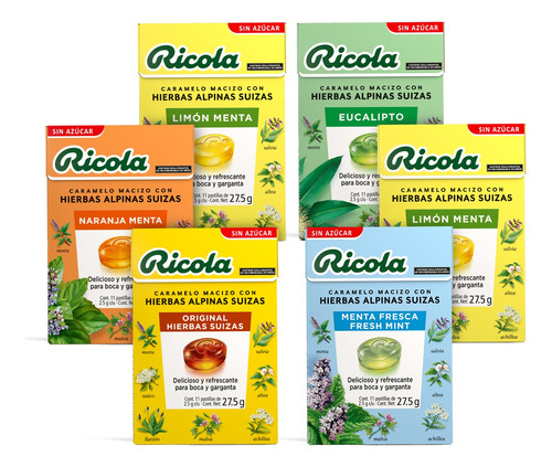 Pastillas Ricola 6 Pack Sin Azúcar 