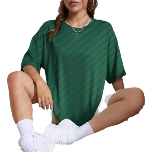 Playera Mujer Oversize Manga Corta Camiseta De Color Sólido
