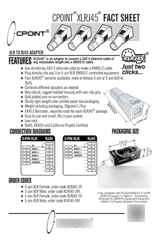 Cpoint Xlr Rj45 - Adaptador Cpoint Xlr Rj45 Ethernet A Dmx51