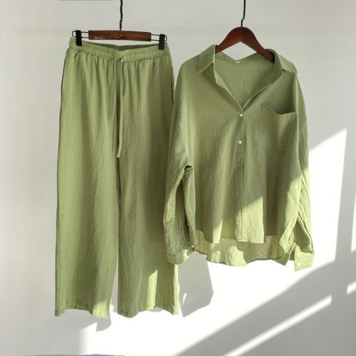 Conjunto Casual De Camisa Y Pantalones De Lino Y Algodón Par