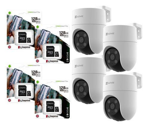 Combo X4 Ezviz H8c 360 1080p Exterior Wifi + 4 Memoria 128gb
