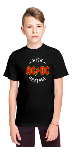 Polera Banda Rock Acdc Alto Voltaje 100% Algodon Niñas Niños