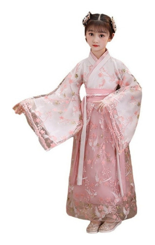 Vestido De Estilo Chino Hanfu Bordado Para Niñas