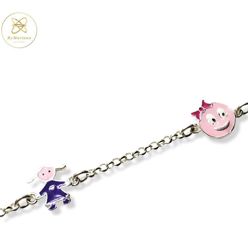 Imagen 3 de 6 de Pulsera Plata Con Dijes Para Nena Flor Y Carita