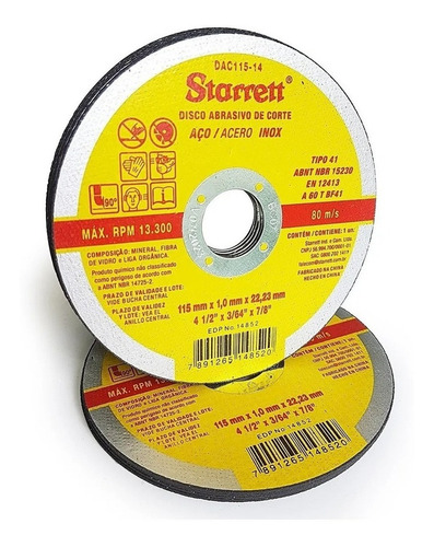 Imagem 1 de 2 de Disco De Corte Inox 4.1/2 Starrett Esmerilhadeira (6peças)