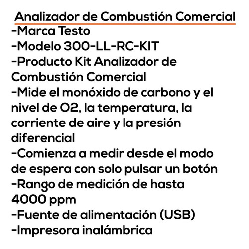 Analizador Testo O2 Co2 Presión Bt Usb Impresora Bagc