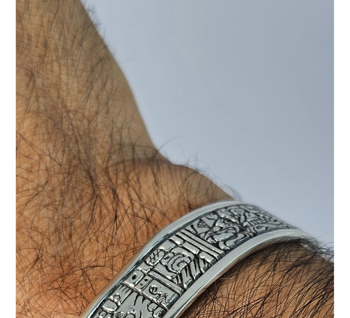 Brazalete De Plata 925 Con Códices Mayas Y Jade