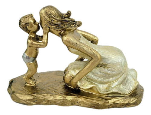 Enfeite Estátua Mãe E Filho 10x16x7cm Dourado