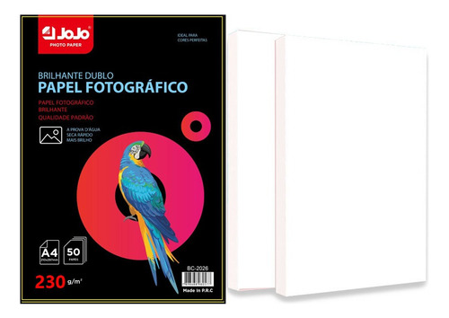 100 Folhas Papel Foto Glossy 230g Dupla Face Prova D´água Cor Branco