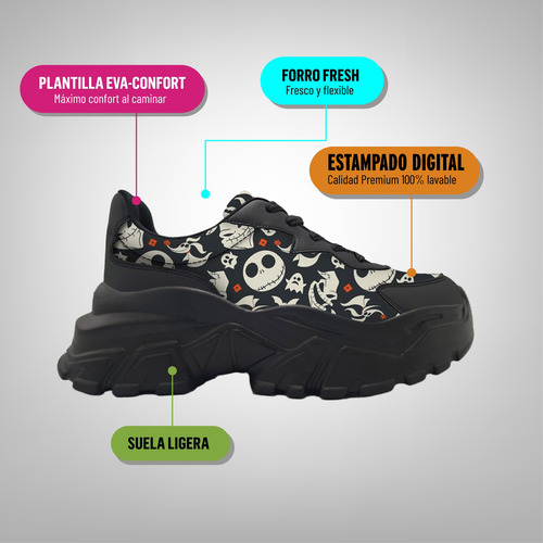Tenis De Jack, Oogie Y Zero Negro Nightmare Chunky Choclo