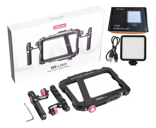 Cage Gaiola De Metal Para Celular Ulanzi + Led Preto