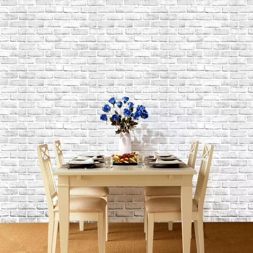 Imagen 5 de 10 de Papel Tapiz Ladrillos Blanco Adhesivo 45cm X 10 Mt 3d Mayore