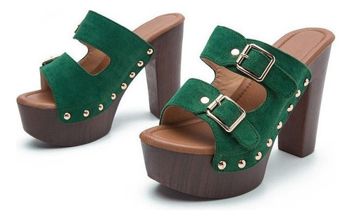 Sandalias De Tacón Grueso Para Mujer, Zapatos Con Hebilla Y