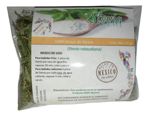 Hojas De Stevia 25gr 100% Natural Productos Tenango