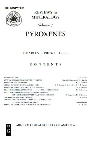 Pyroxenes, De Prewitt, Charles T.. Reviews In Mineralogy, Vol. 7. Editorial Walter De Gruyter Inc, Tapa Blanda En Inglés