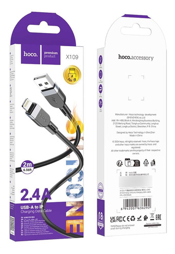 Cable Usb Para Lightning Hoco X109 2 Metro Negro
