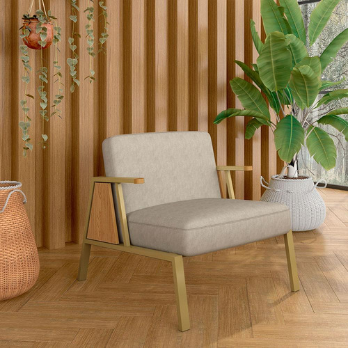 Poltrona Estofada Newark Industrial Dourado/cinam/bege - M.a Cor Dourado/cinamomo/suede Bege Material Do Estofamento Suedeespuma