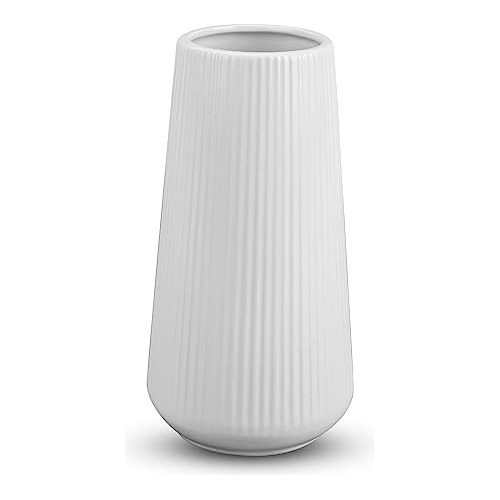 Jarrón Cerámico Blanco, Vaso Decorativo Hierba Pampa