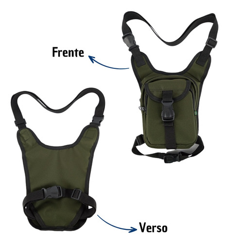 Pochete Bag De Perna Motoboy Camping Pescaria Masculina Cor Verde-musgo Desenho do tecido Liso