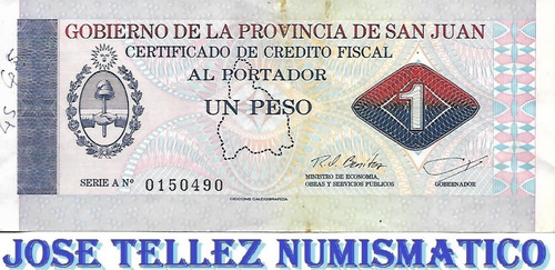 Ec# 424 Bono San Juan 1 Peso Mb Palermo