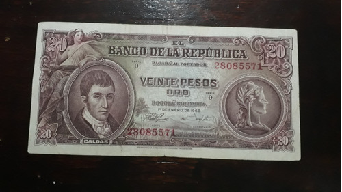 Colombia Billete De 20 Pesos De 1960