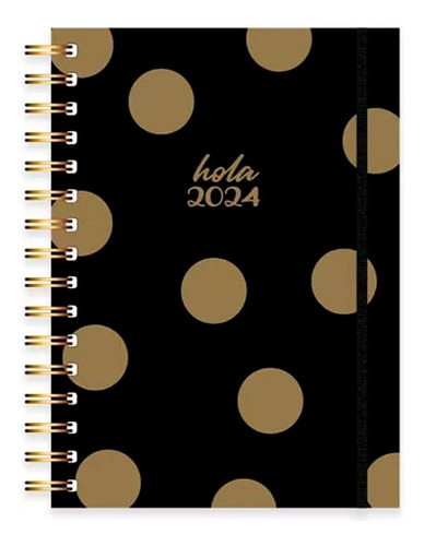 Agenda 16x22 Lunares 352 Paginas Espiral Colegio Ag24a001 Año 24 Portada - Negro Y Dorado