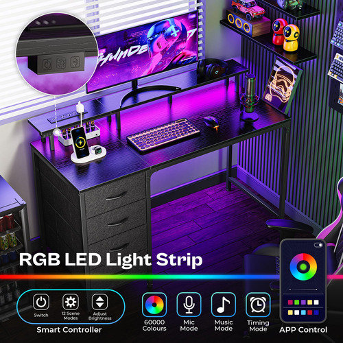 Escritorio Para Computadora 120 Cm Con Luces Led Y 4 Cajones