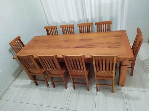 Conjunto mesa retangular e cadeiras madeira maciça peroba rosa