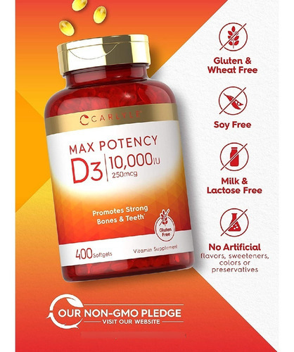 Vitamina D3 10000 Ui 25 Mcg Carlyle 400 Capsulas Blandas Sab