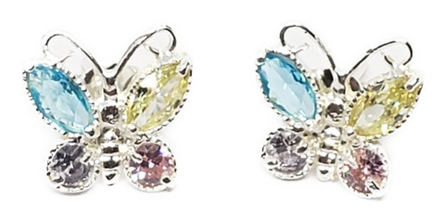 Aretes De Mariposa 4 Zirconias De Plata 925 Y Estuche G2