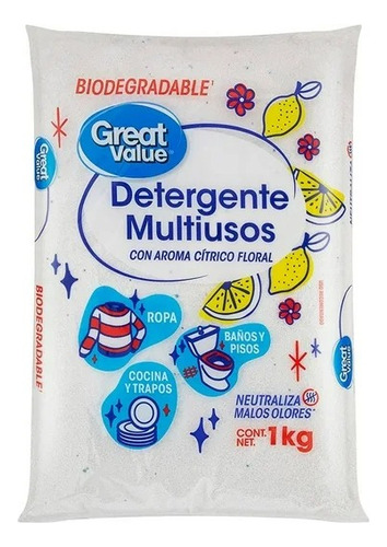 5 Pza Detergente Multiusos Great Value En Polvo Cítrico Flor