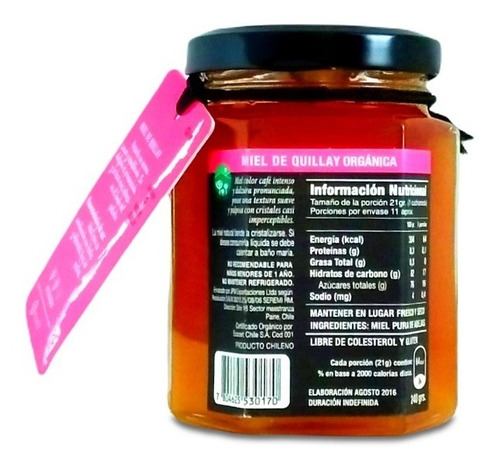 Imagen 2 de 9 de Miel Orgánica Monofloral Quillay Premium - 240g