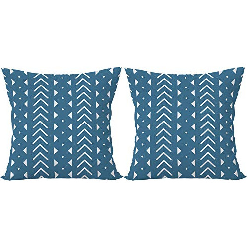 Set Of 2 Boho Aztec Blue Decorative Pillow Covers 18x18...