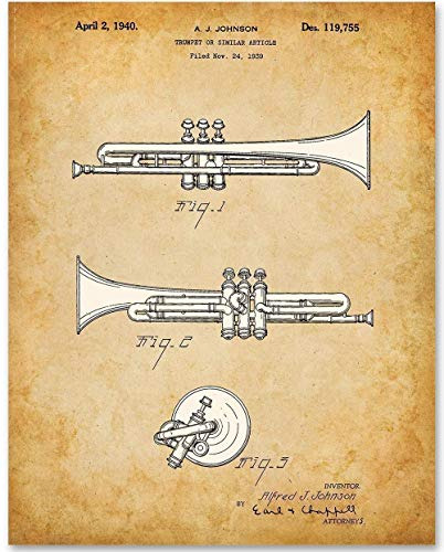 Póster Patente Trompeta - Ideal Regalo Músicos