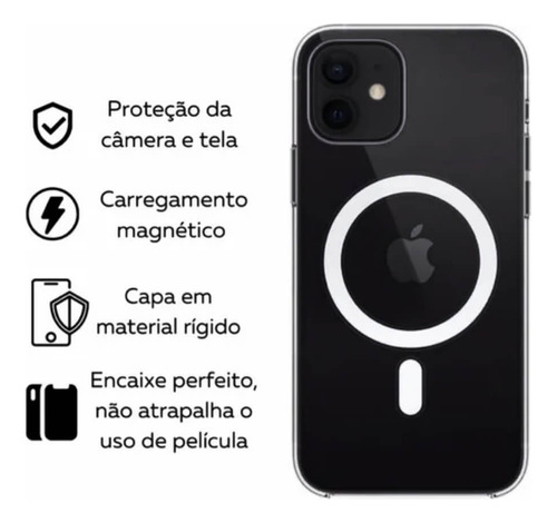 Capa Magnética Transparente Magsafe para iPhones (11 - 12 - 13 - 14 - 15 / Pro E ProMAX)