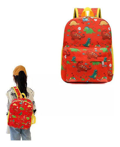 Bolsa Infantil De Dinosaurios Preescolar Niños Y Niñas X1 Color Rojo