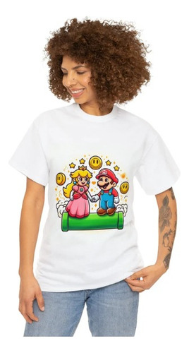 Polera Unisex Mario Bros Game Peach Monedas Estampado 