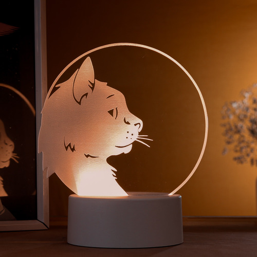 Luminária Led 3d Gato De Perfil - Abajur De Mesa