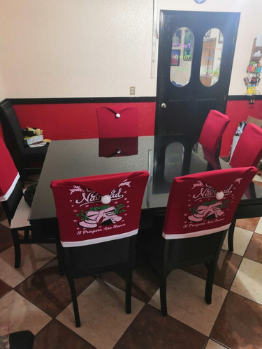 6 Fundas Navideñas De Gorro Santa Para Respaldo De Silla Est Color Rojo Diseño De La Tela Licra Con Bordes