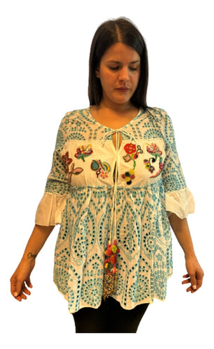 Blusa Camisa Bordada Importada Boho Amplia