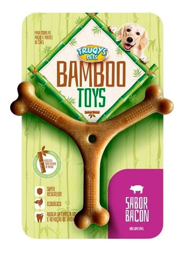 Osso Mordedor Bamboo Médio Sabor Bacon Limpeza Dentes Truqys