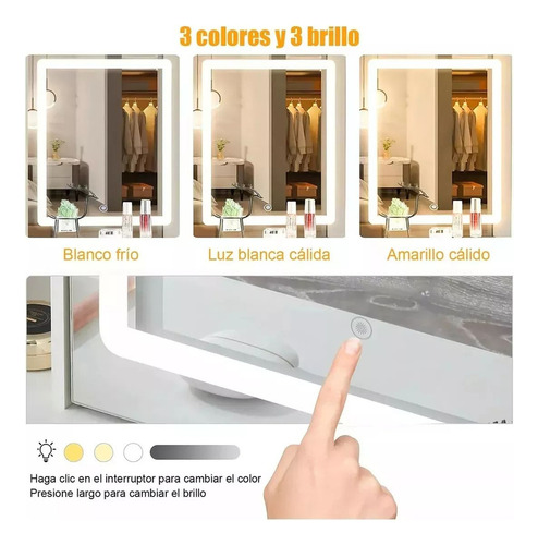 Tocador Madera Moderno Con Espejo Led Cajon Incluye Taburet Color Madera Oscura