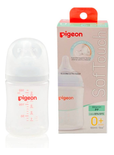 Mamadera 160ml Pigeon Plástico Boca Ancha Softouch 