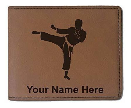 Cartera De Cuero De Faux, Hombre De Karate, Grabado 1tkvf